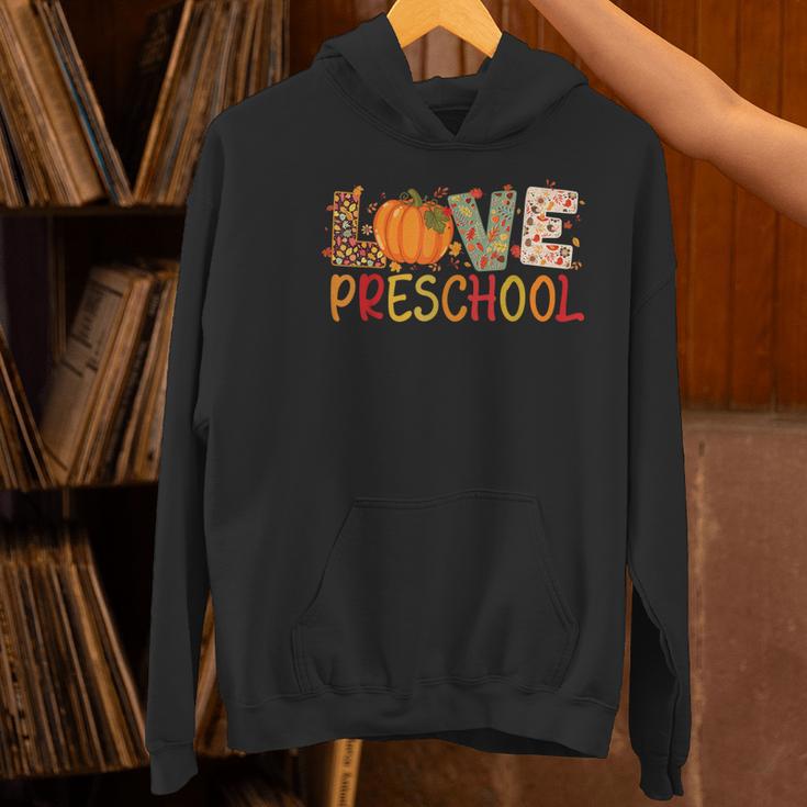 Love Preschool Happy Fall Thanksgiving Women Teacher Women's Hoodie, gift for family, gift for coworker