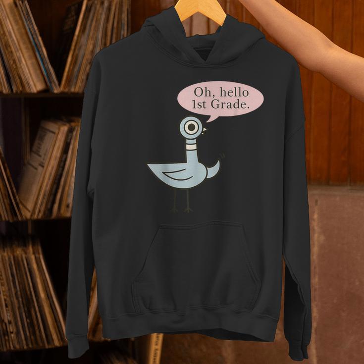 Oh Hello First Graders Cute Pigeon 1st Grade Teacher Women's Hoodie, First Grade Teacher Hoodies, gift for family, gift for coworker