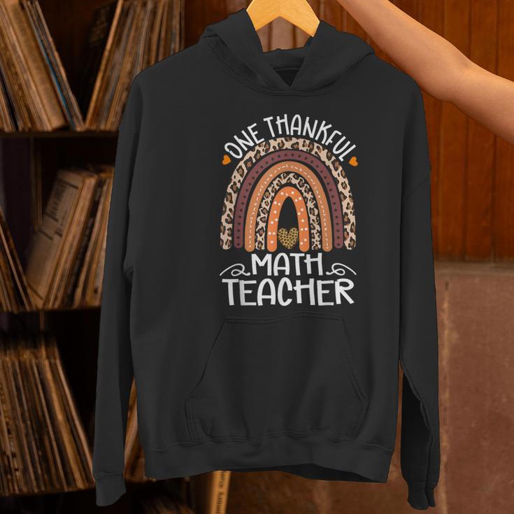 One Thankful Math Teacher Leopard Rainbow Thanksgiving Women's Hoodie, gift for family, gift for coworker