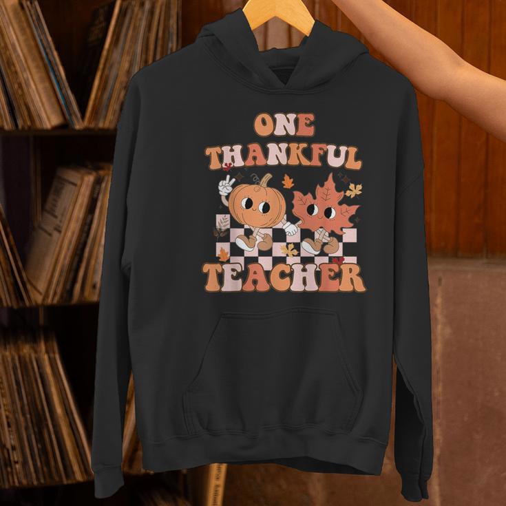 One Thankful Teacher Fall Leaves Thanksgiving Retro Women's Hoodie, gift for family, gift for coworker One Thankful Teacher Fall Leaves Thanksgiving Retro Women's Hoodie, gift for family, gift for coworker