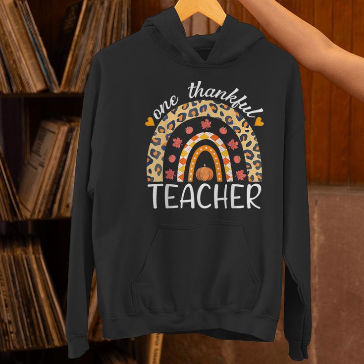 One Thankful Teacher Thanksgiving Rainbow Leopard Fall Women's Hoodie, gift for family, gift for coworker One Thankful Teacher Thanksgiving Rainbow Leopard Fall Women's Hoodie, gift for family, gift for coworker
