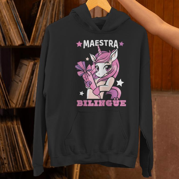 Pink Unicorn Spanish Teacher Regalos Para Bilingue Teacher Women's Hoodie, gift for family, gift for coworker