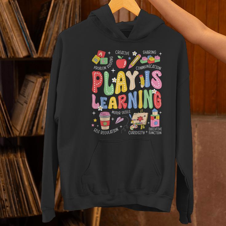 Play Is Learning Teacher First Day Of School Back To School Women's Hoodie, gift for family, gift for coworker Play Is Learning Teacher First Day Of School Back To School Women's Hoodie, gift for family, gift for coworker