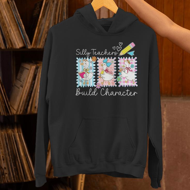Preppy Silly Teacher Goose Build Character Back To School Women's Hoodie, gift for family, gift for coworker