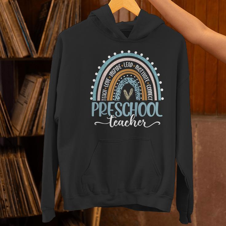 Preschool Teacher Leopard Boho Rainbow Back To School Women's Hoodie, gift for family, gift for coworker Preschool Teacher Leopard Boho Rainbow Back To School Women's Hoodie, gift for family, gift for coworker