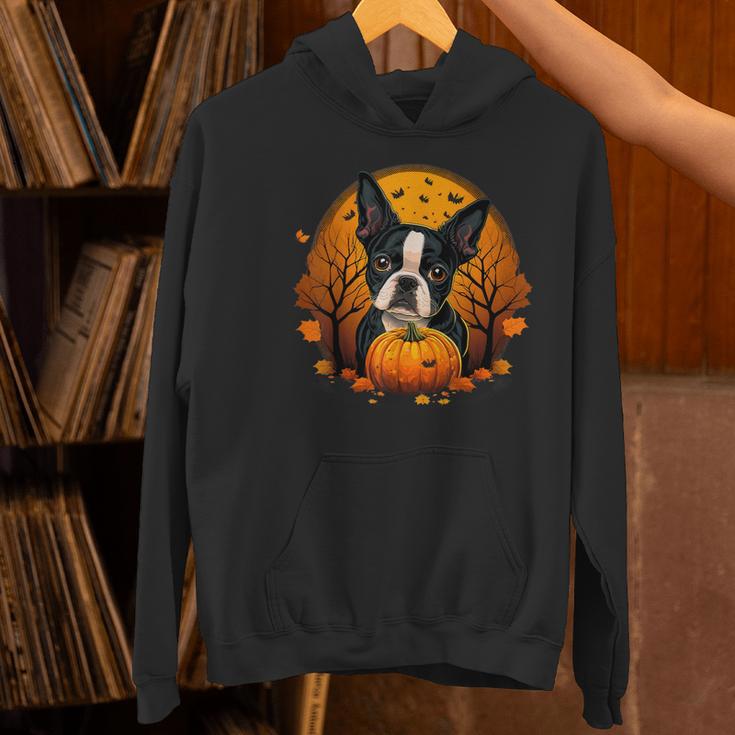 Pumpkin Boston Terrier Costume On Boston Terrier Halloween Women's Hoodie, Boston Terrier Halloween Hoodies, gift for family, gift for coworker