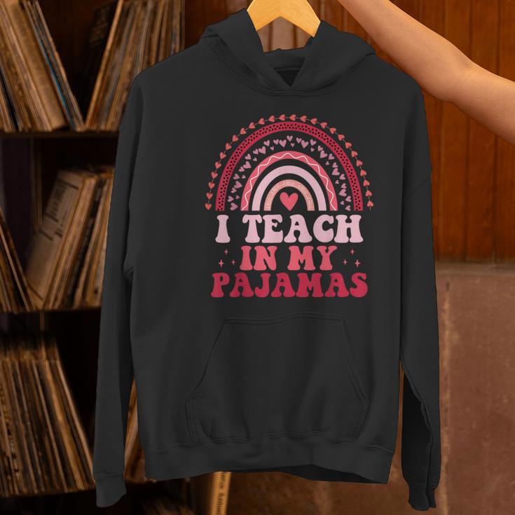 Rainbow Retro Homeschool Mom Teacher I Teach In My Pajamas Women's Hoodie, gift for family, gift for coworker