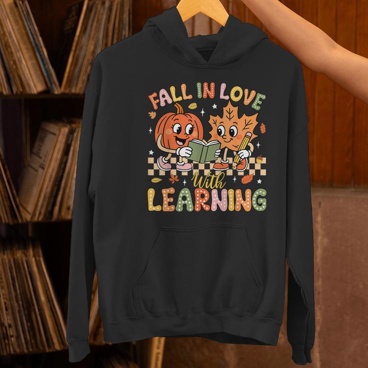 Retro Fall In Love With Learning Autumn Pumpkin Teacher Kids Women's Hoodie, gift for family, gift for coworker Retro Fall In Love With Learning Autumn Pumpkin Teacher Kids Women's Hoodie, gift for family, gift for coworker