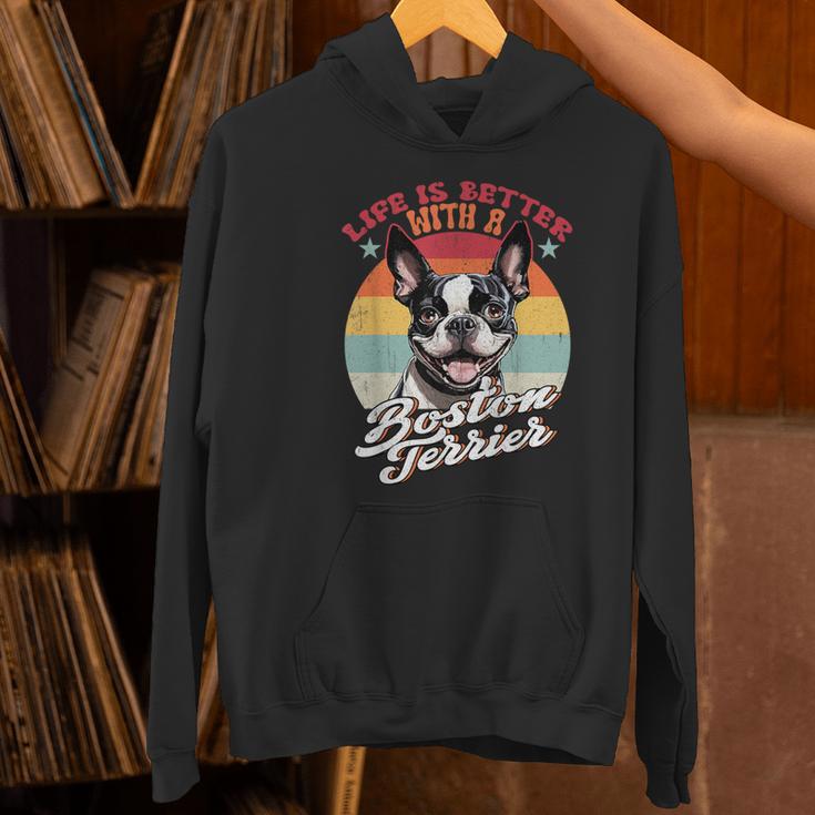 Retro Life Is Better With Boston Terrier Mom Dog Lover Women's Hoodie, Boston Terrier Mom Hoodies, gift for family, gift for coworker