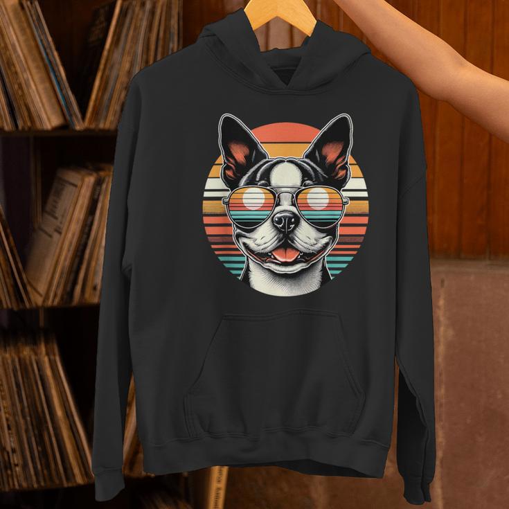 Retro Sunset Sunglasses Boston Terrier Boston Bull Bostie Women's Hoodie, gift for family, gift for coworker