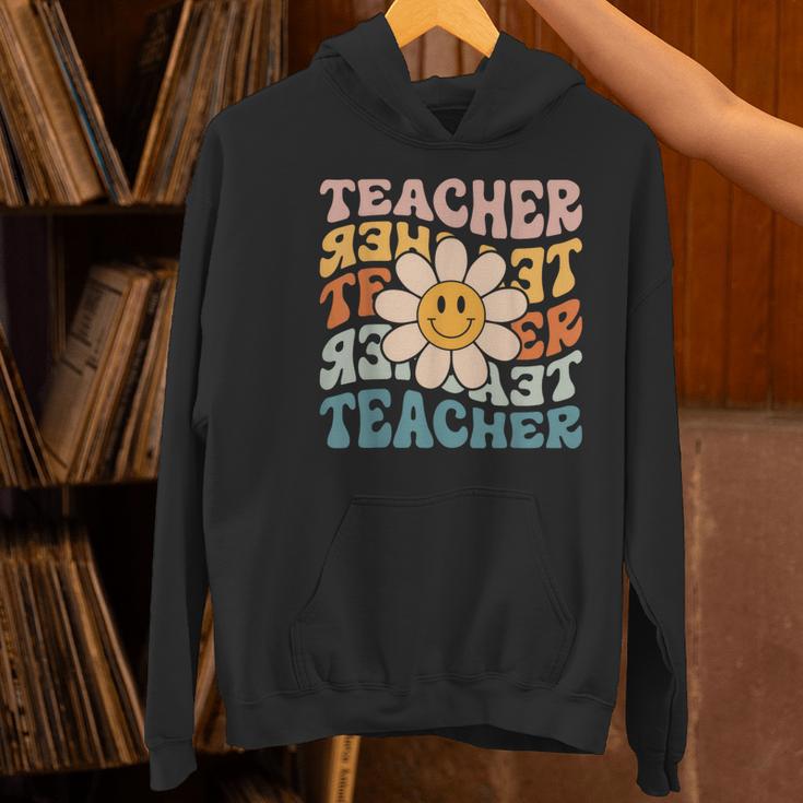 Retro Teacher Daisy Colorful Elementary School Teacher Women's Hoodie, gift for family, gift for coworker