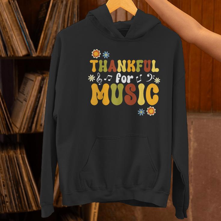 Retro Thankful For Music Floral Music Teacher Thanksgiving Men Women Women's Hoodie, gift for family, gift for coworker