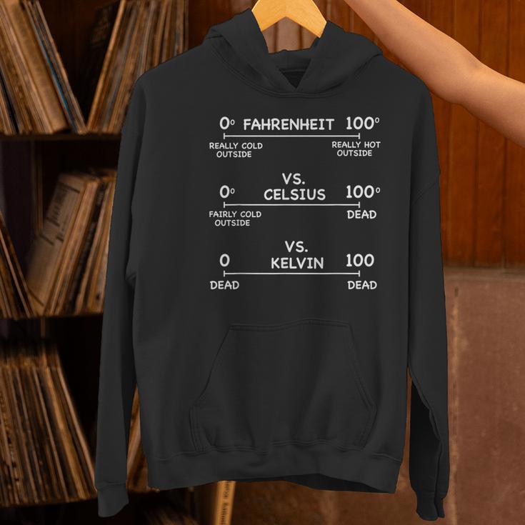 Science Teacher Engineering Temperature Scales Fahrenheit Vs Celsius Vs Kelvin Humorous -Adults - Small Short Sleeve Modern V-Neck Cotton Blend Machine Wash Women's Hoodie, Science Teacher Hoodies, gift for family, gift for coworker