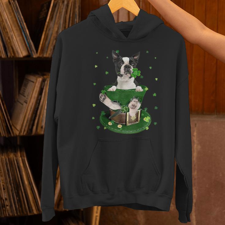 St Patrick's Day Leprechaun Boston Terrier Dog Shamrock For Men Women Kids Women's Hoodie, gift for family, gift for coworker