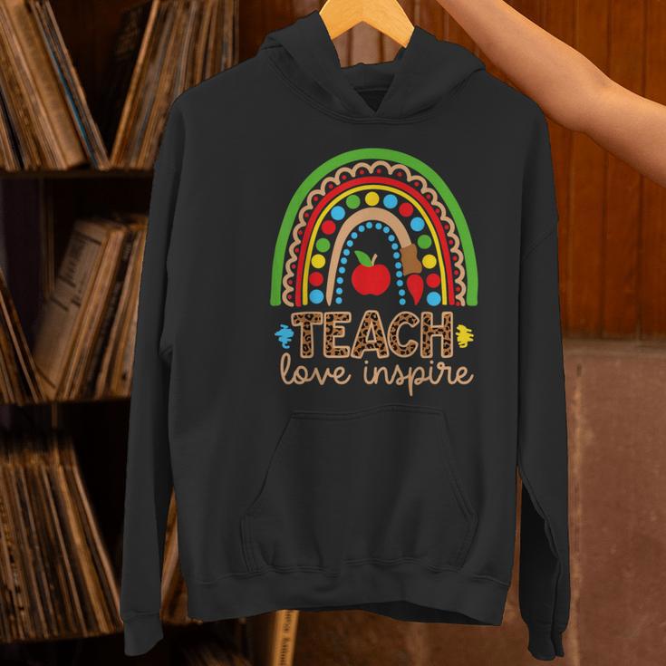 Teach Love Inspire Rainbow Leopard Cheetah Print Teacher Women's Hoodie, gift for family, gift for coworker
