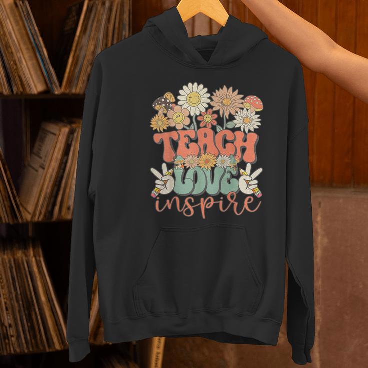 Teach Love Inspire Retro Groovy Daisy Back To School Teacher For Men Women Kids Women's Hoodie, Groovy Teacher Hoodies, gift for family, gift for coworker Teach Love Inspire Retro Groovy Daisy Back To School Teacher For Men Women Kids Women's Hoodie, Groovy Teacher Hoodies, gift for family, gift for coworker