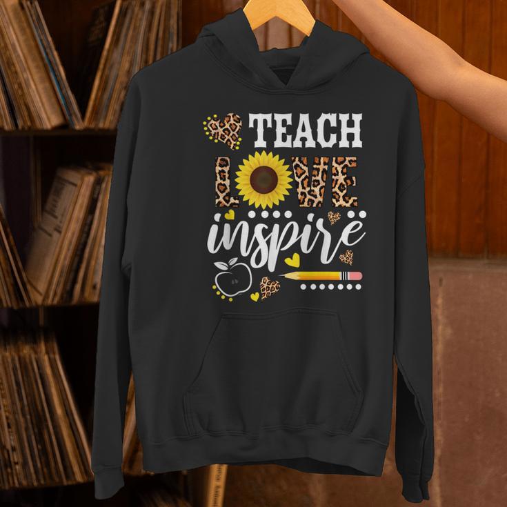 TEACH LOVE INSPIRE Teacher Sunflower Appreciation Women's Hoodie, gift for family, gift for coworker TEACH LOVE INSPIRE Teacher Sunflower Appreciation Women's Hoodie, gift for family, gift for coworker