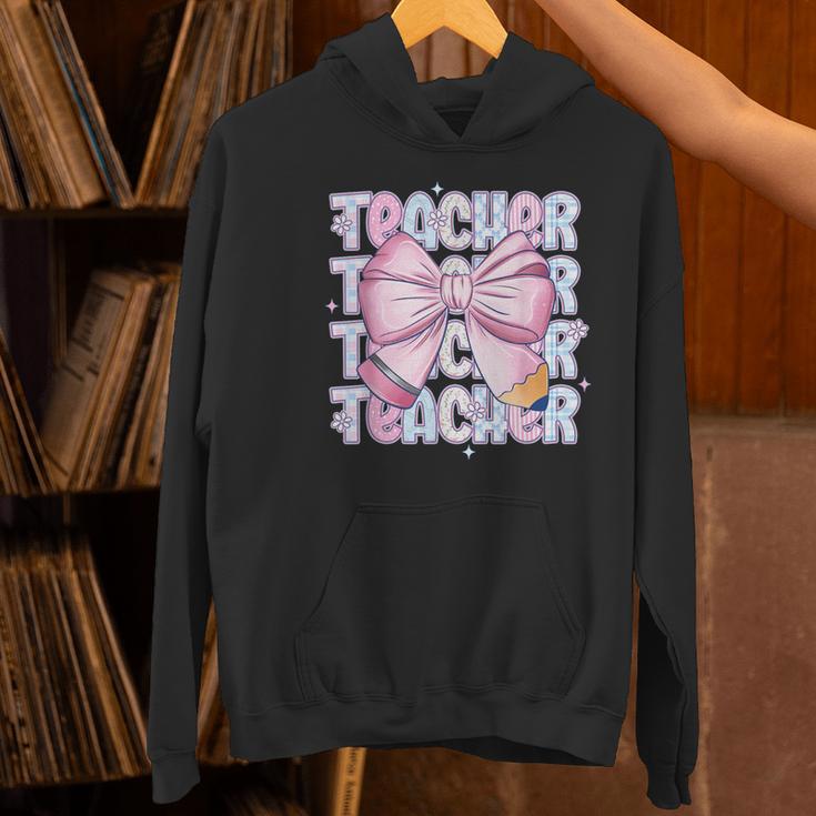 Teacher Bow Pencil Flowers Teacher Back To School Women's Hoodie, gift for family, gift for coworker Teacher Bow Pencil Flowers Teacher Back To School Women's Hoodie, gift for family, gift for coworker