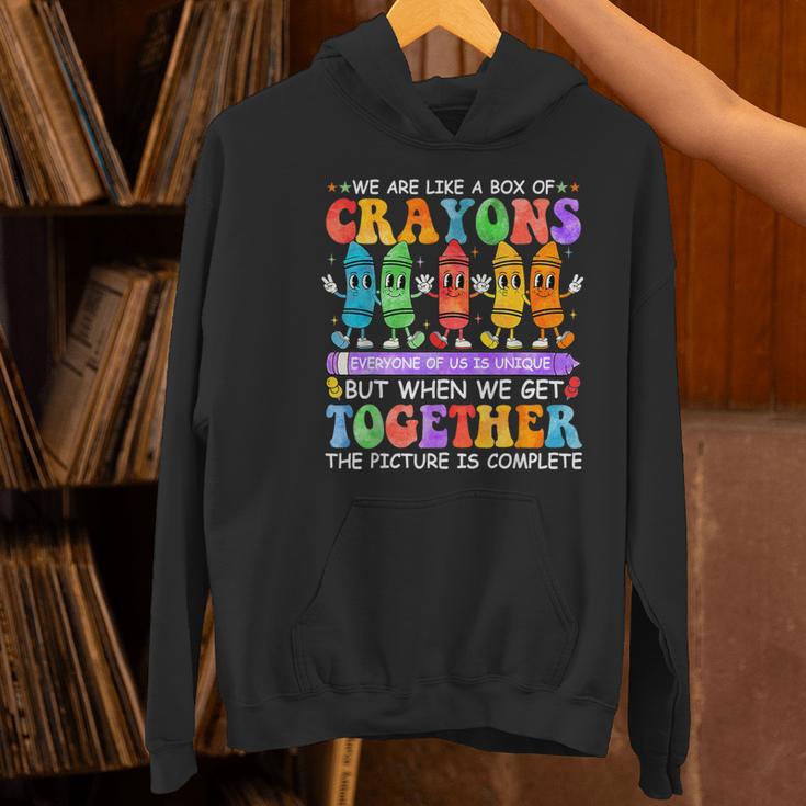 Teacher We Are Like A Box Of Crayons Back To School Men Women Kids Women's Hoodie, gift for family, gift for coworker Teacher We Are Like A Box Of Crayons Back To School Men Women Kids Women's Hoodie, gift for family, gift for coworker