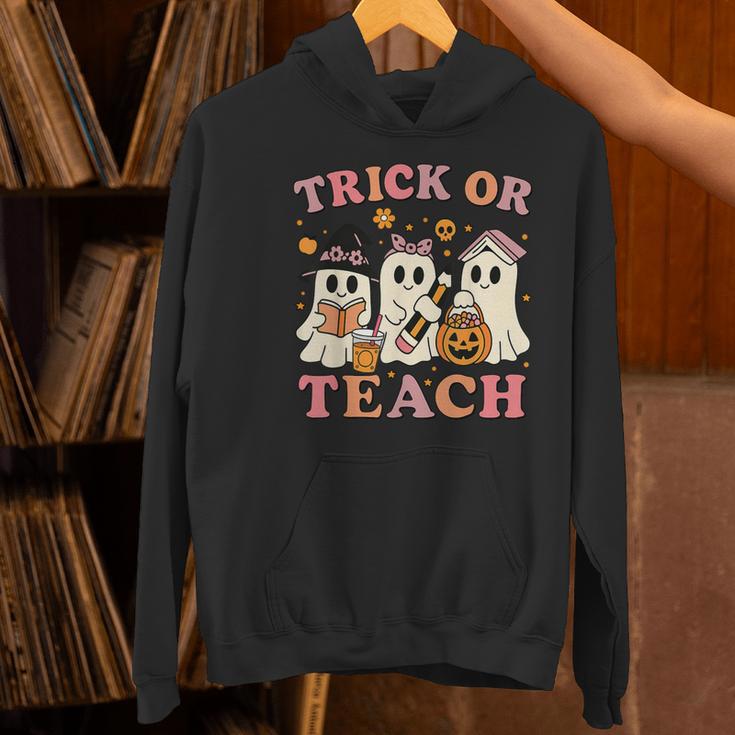Teacher Halloween Trick Or Teach Cute Ghost Coffee Pumpkins Women's Hoodie, gift for family, gift for coworker