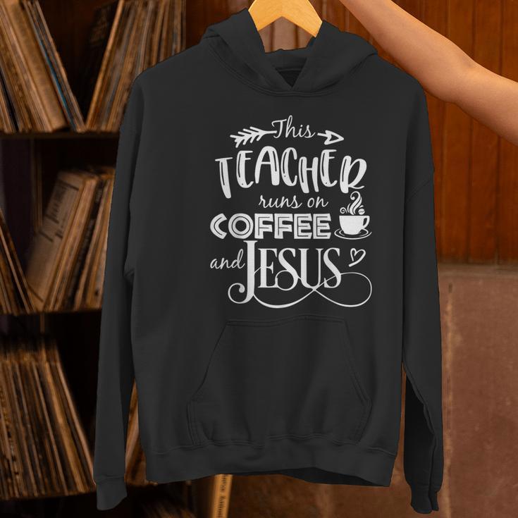 This Teacher Runs On Coffee And Jesus T Shirt Christian Tees Women's Hoodie, gift for family, gift for coworker