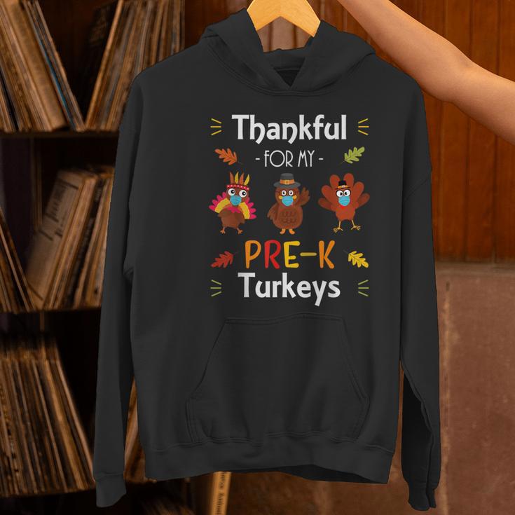 Thankful For My Prek Turkeys In Masks Thanksgiving Teacher For Men Women Women's Hoodie, gift for family, gift for coworker