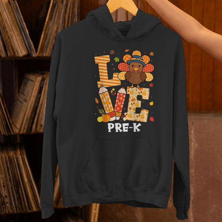 Thanksgiving Love Pre-K Teacher Turkey Autumn Fall For Men Women Girls Kids Women's Hoodie, gift for family, gift for coworker