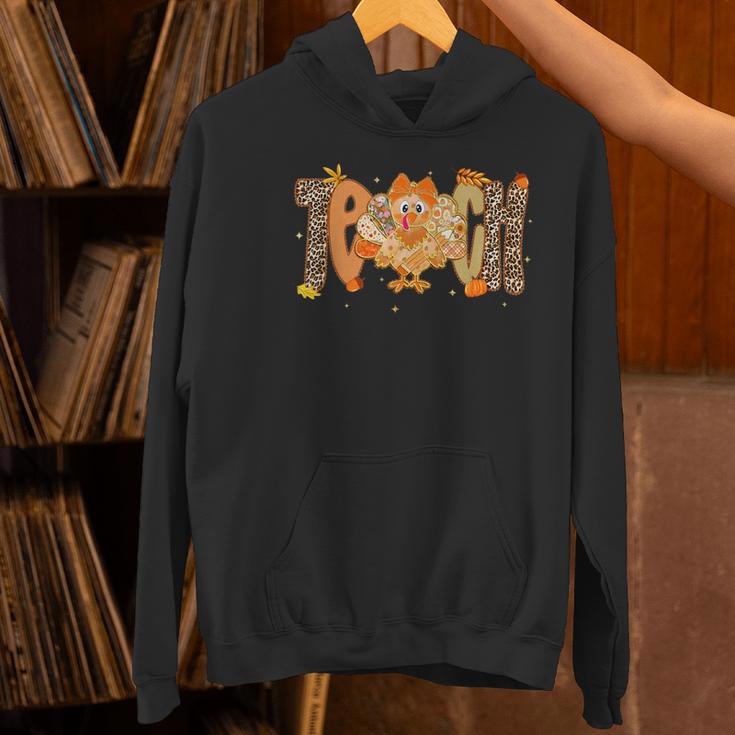 Thanksgiving Turkey Teach Thankful Teacher Girly Bow Women Women's Hoodie, gift for family, gift for coworker