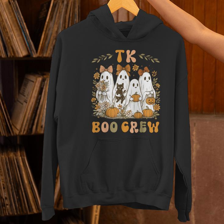 TK Boo Crew Preppy Halloween Floral Ghost TK Teacher Team TK Women's Hoodie, gift for family, gift for coworker TK Boo Crew Preppy Halloween Floral Ghost TK Teacher Team TK Women's Hoodie, gift for family, gift for coworker