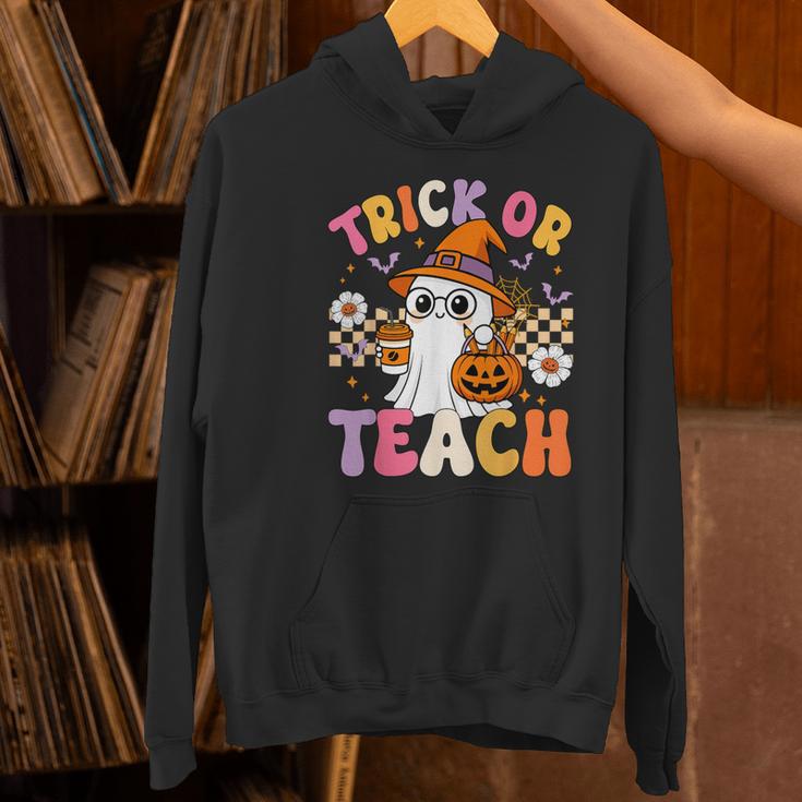 Trick Or Teach Cute Ghost Coffee Pumpkins Halloween Teacher Women's Hoodie, gift for family, gift for coworker Trick Or Teach Cute Ghost Coffee Pumpkins Halloween Teacher Women's Hoodie, gift for family, gift for coworker