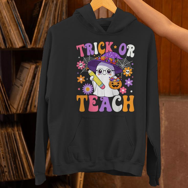Trick Or Teach Teacher Ghost Teaching Fun Halloween Teacher Women's Hoodie, gift for family, gift for coworker