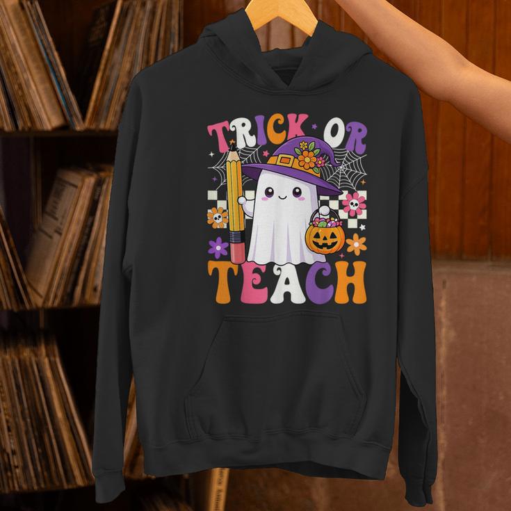 Trick Or Teach Teacher Pencil Ghost Halloween Teacher Women's Hoodie, gift for family, gift for coworker
