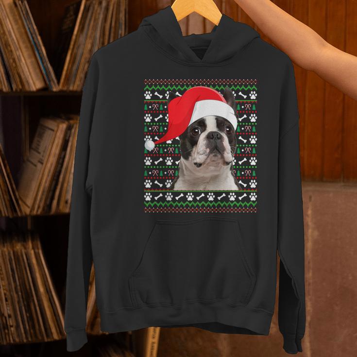 Ugly Xmas Sweater Santa Boston Terrier Dog Christmas For Men Women Kids Women's Hoodie, Boston Terrier Christmas Hoodies, gift for family, gift for coworker
