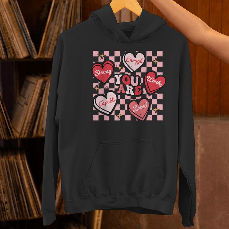 Valentine You Are Loved Worthy Enough Candy Heart Teacher For Men Women Girls Kids Women's Hoodie, gift for family, gift for coworker
