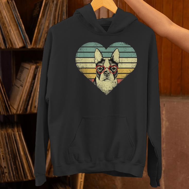 Vintage American Boston Terrier Lovers Valentine's Day Women's Hoodie, American Boston Terrier Hoodies, gift for family, gift for coworker