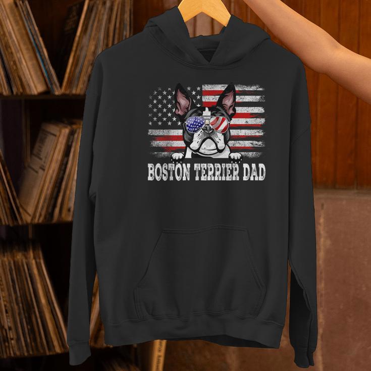 Vintage Boston Terrier Dad American Flag Father's Day Women's Hoodie, Boston Terrier Dad Hoodies, American Boston Terrier Hoodies, gift for family, gift for coworker