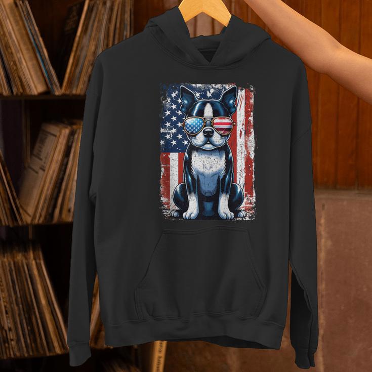 Vintage Boston Terrier Dog American USA US Flag Pets Lovers Women's Hoodie, American Boston Terrier Hoodies, gift for family, gift for coworker