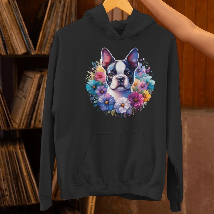 Watercolor Floral Boston Terrier Mama Dog Lover Mother's Day Women's Hoodie, gift for family, gift for coworker