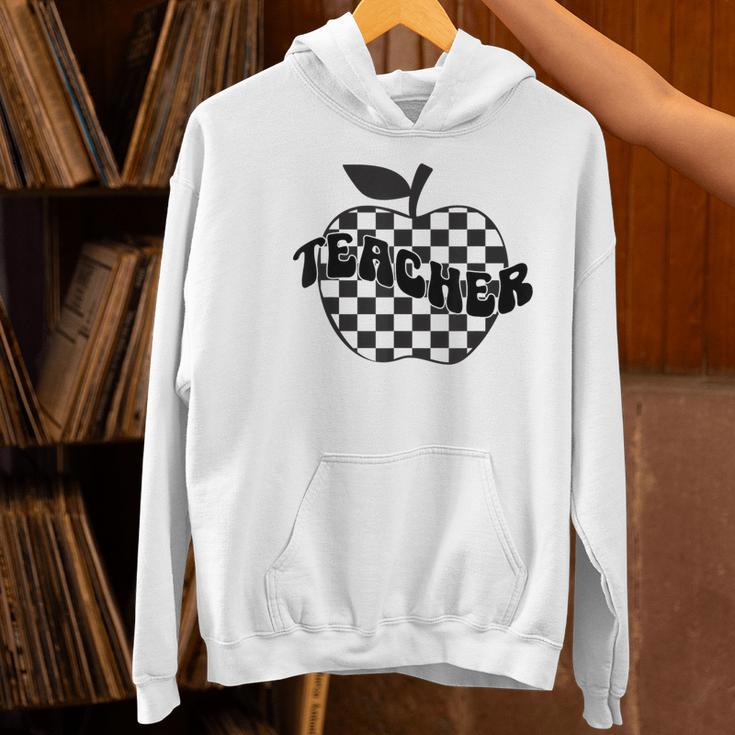 Back To School Checkered Apple Teacher Checkerboard Teacher For Men Women Girls Kids Women's Hoodie, gift for family, gift for coworker Back To School Checkered Apple Teacher Checkerboard Teacher For Men Women Girls Kids Women's Hoodie, gift for family, gift for coworker