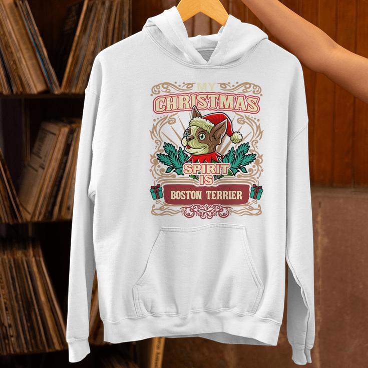 Boston Terrier My Christmas Spirit Dog Santa Claus X-Mas Women's Hoodie, Boston Terrier Christmas Hoodies, gift for family, gift for coworker