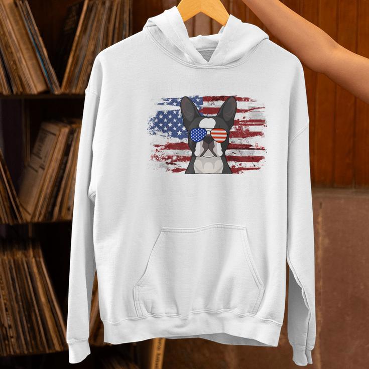 Boston Terrier Dad American Flag 4th Of July Dog Fathers Day Women's Hoodie, Boston Terrier Dad Hoodies, American Boston Terrier Hoodies, Boston Terrier 4th Of July Hoodies, gift for family, gift for coworker