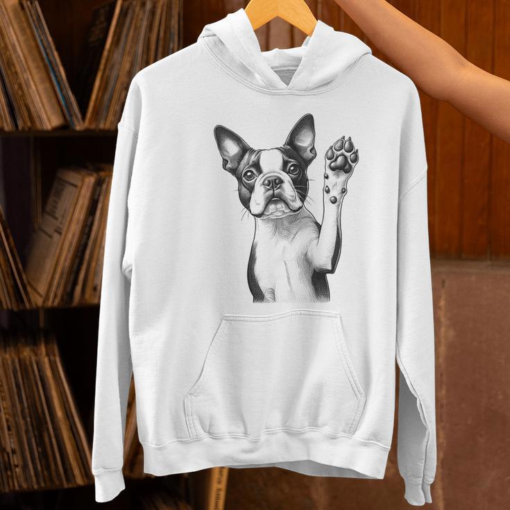 Boston Terrier Dog Raising Paw Idea Men Women Women's Hoodie, gift for family, gift for coworker