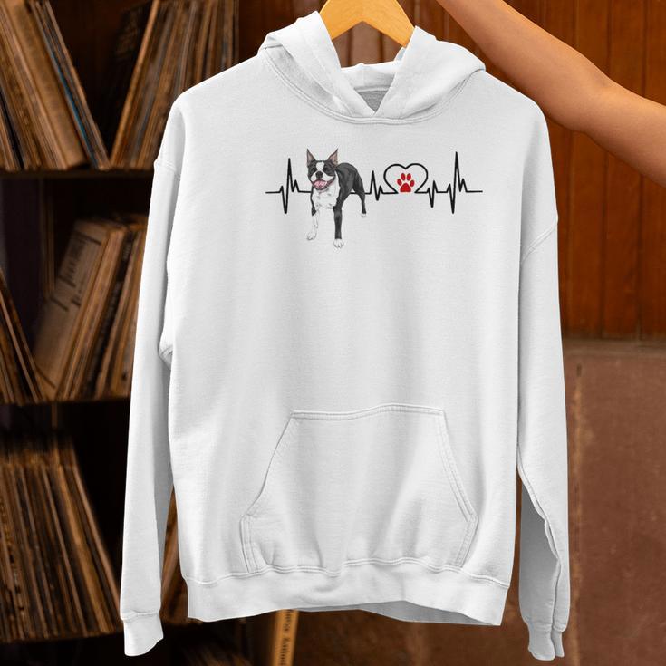 Boston Terrier EKG Heartbeat Heart Line Dog Lovers Women's Hoodie, gift for family, gift for coworker