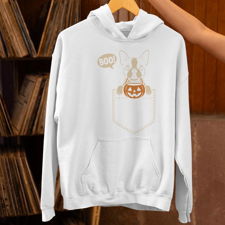 Boston Terrier Halloween Cute Bostie Dog Pocket Boo Women's Hoodie, Boston Terrier Halloween Hoodies, gift for family, gift for coworker