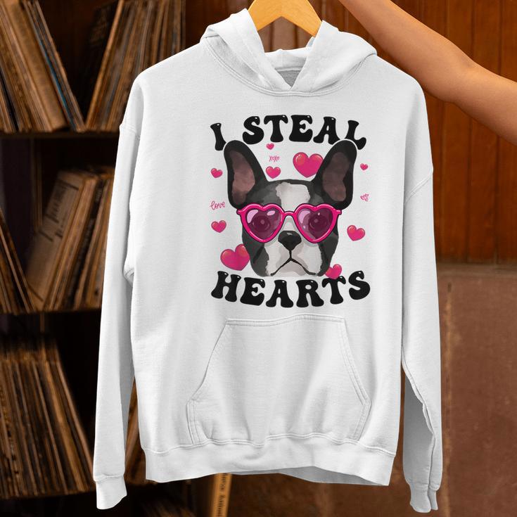 Boston Terrier Heart Glasses Girls Bostie Valentines Day Women's Hoodie, gift for family, gift for coworker