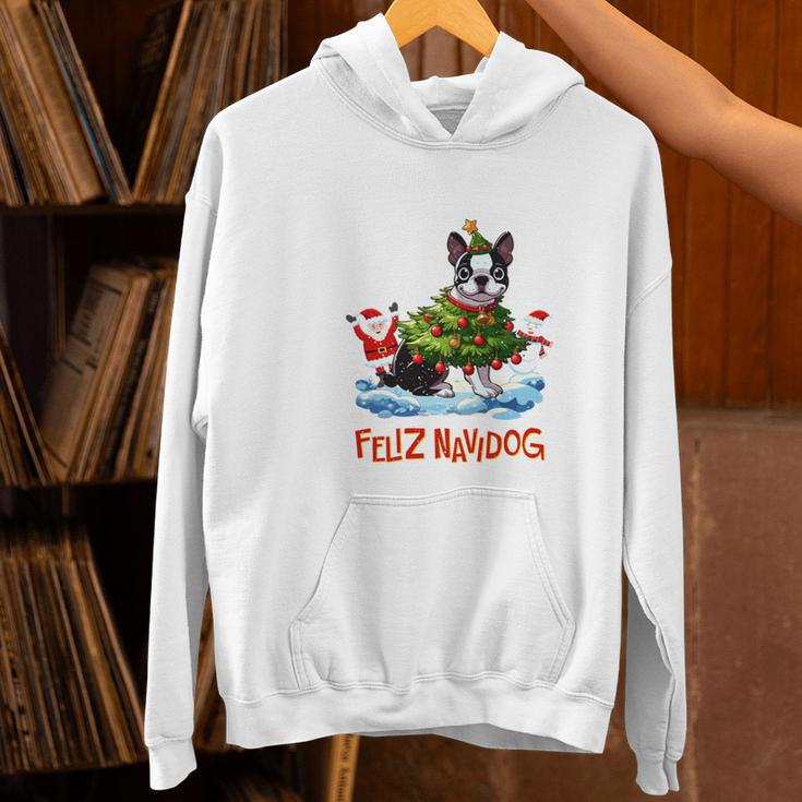 Boston Terrier Merry Christmas Tree Lights Dog X-Mas Dogs Women's Hoodie, Boston Terrier Christmas Hoodies, gift for family, gift for coworker