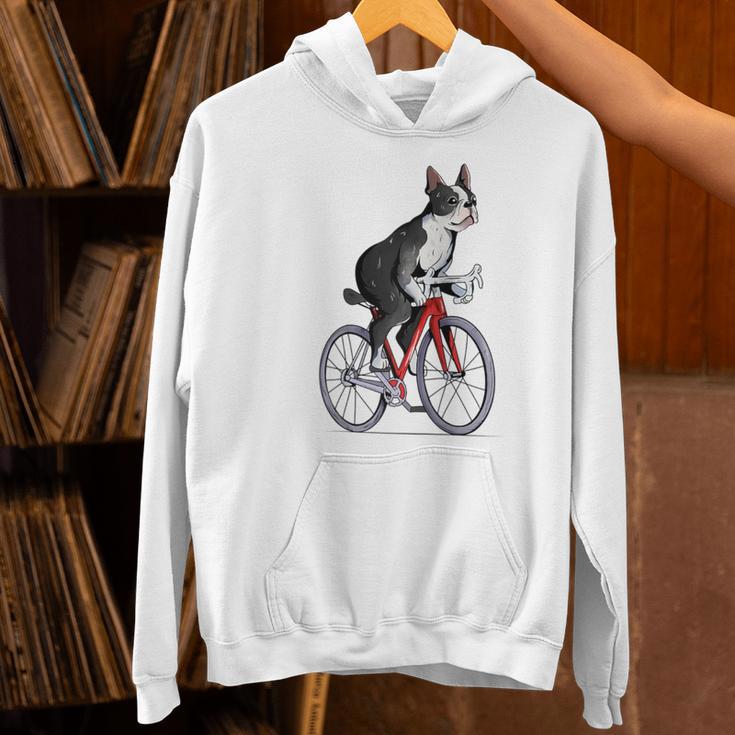 Boston Terrier Riding Bicycle Cute Bostie Biker Raglan Baseball Tee Women's Hoodie, Boston Terrier Riding Hoodies, gift for family, gift for coworker