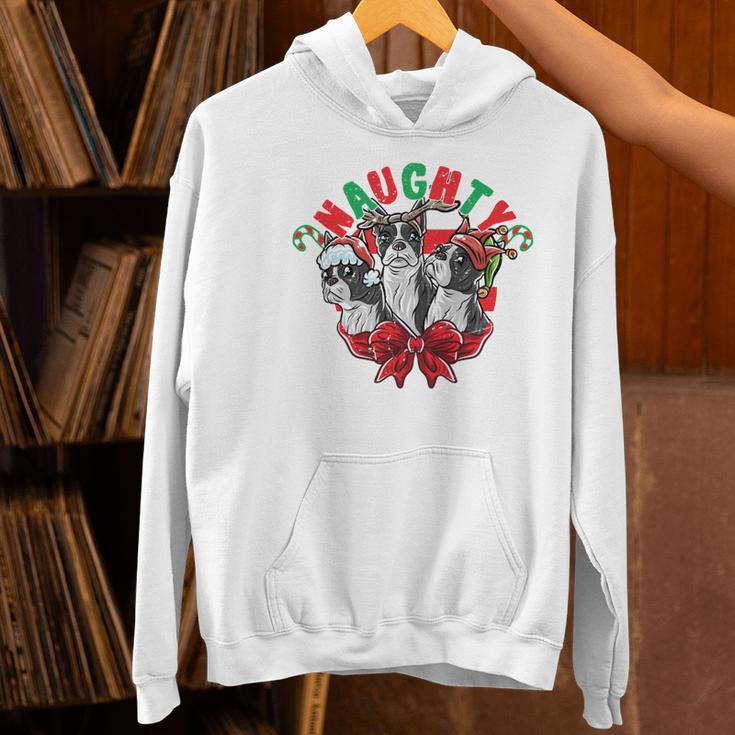 Boston Terrier Santa Claus Elf Reindeer Christmas Dog X-Mas Women's Hoodie, Boston Terrier Christmas Hoodies, gift for family, gift for coworker
