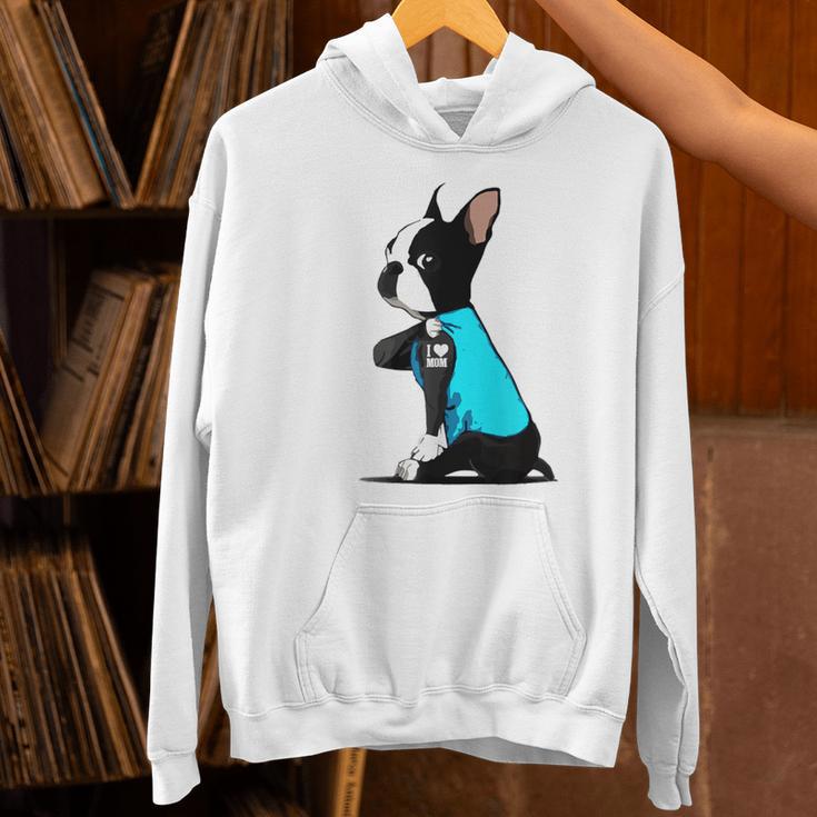 Boston Terrier Tattoos I Love Mom Women's Hoodie, Boston Terrier Mom Hoodies, gift for family, gift for coworker