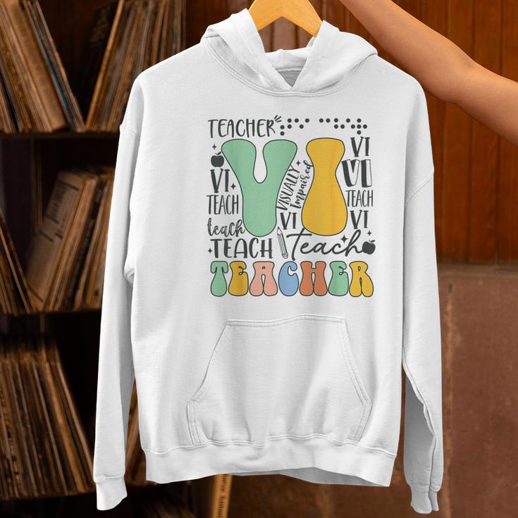 Braille Teacher Of The Visually Impaired Groovy VI Teacher Women's Hoodie, Groovy Teacher Hoodies, gift for family, gift for coworker